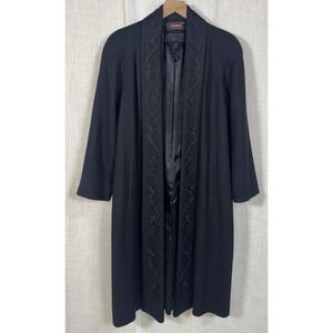 Vintage Alorna Women's Petite Wool Long Black Embellished Trench Coat Whimsygoth
